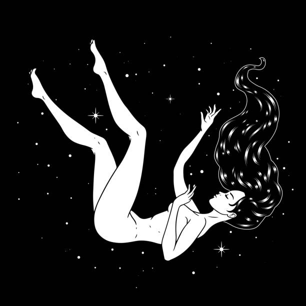 istock Beautiful girl floating through space, stars background, esoteric theme. Vector illustration 1225597864
