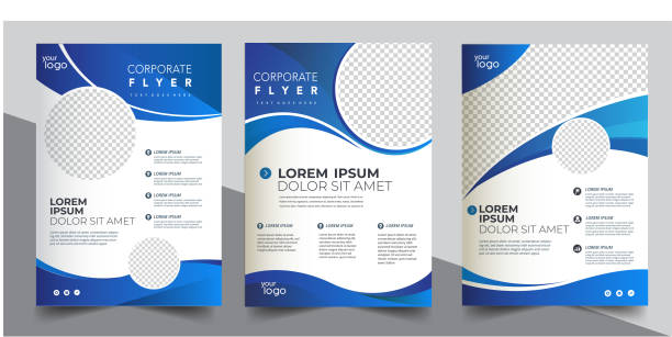 illustrations, cliparts, dessins animés et icônes de conception de brochure, mise en page moderne de couverture, rapport annuel, affiche, dépliant dans a4 avec triangles bleus - flyer