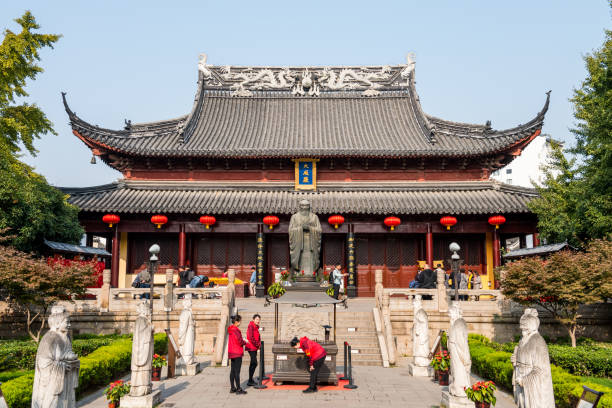 Building of the confucius temple in Nanjing City, Jiangsu Province, China, a temple for the veneration of Confucius and the sages and philosophers of Confucianism in Chinese stock photo