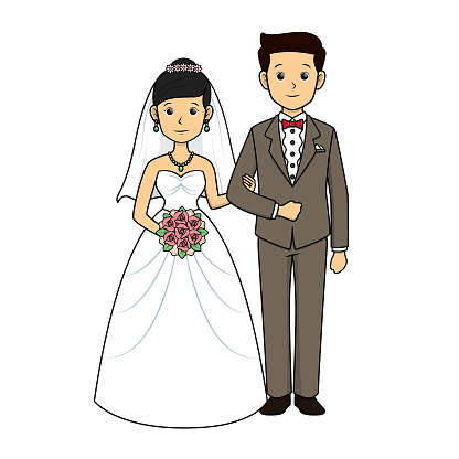 istock Bride and groom standing on the wedding dress Bride holding flowers Wore the groom's arms Standing portrait photography in a white background For assembly Or create teaching material for mothers who do Homeschool and teachers. 1225603657