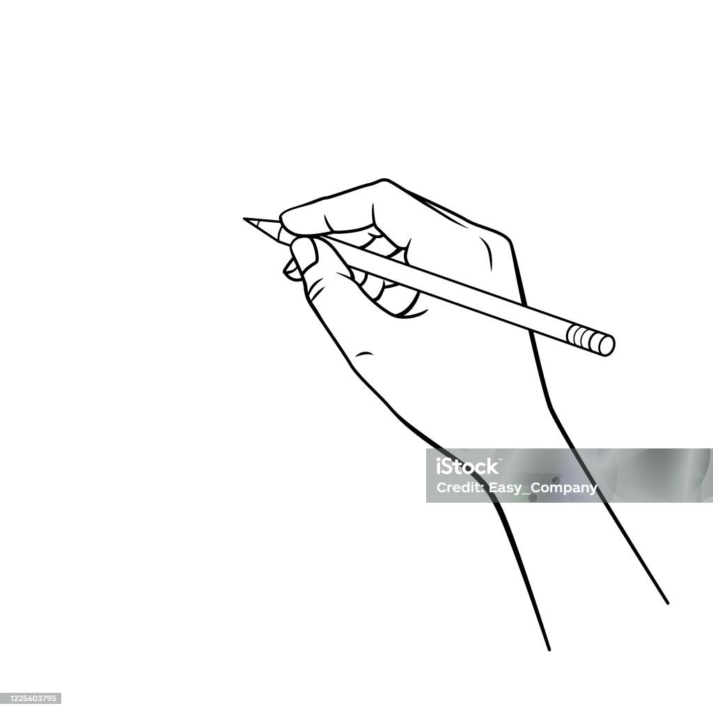 Black and White Hand holding a red pencil in a white background For assembly Or create teaching material for mothers who do Homeschool And teachers who find pictures for teaching materials such as flashcards or children's books. Hand stock vector