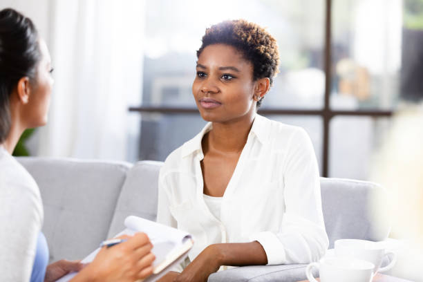 istock Female patient becomes angry when counselor asks questions 1225603800