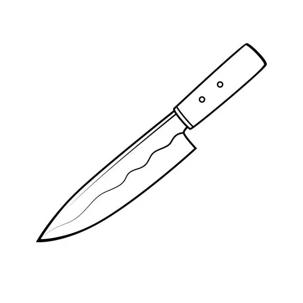 Vector illustration of Black and White Kitchen knife Brown handle In a white background for assembling or creating teaching materials for moms doing homeschooling and teachers searching for images for teaching materials such as flashcards or children's books.