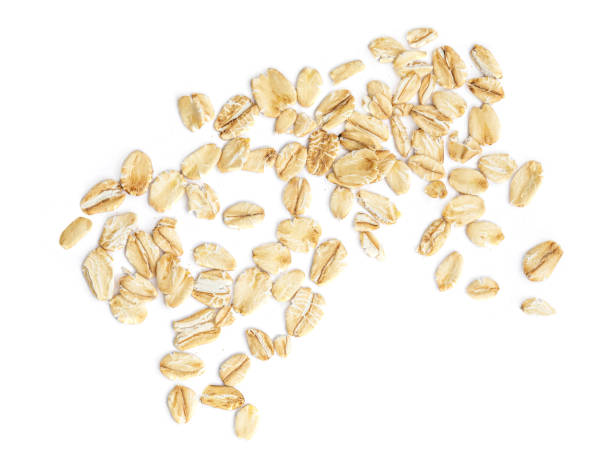 istock Oat flakes isolated on white background. Oatmeal collection Top view 1225605150