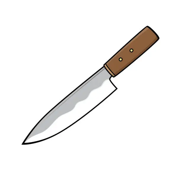 Vector illustration of Kitchen knife Brown handle In a white background for assembling or creating teaching materials for moms doing homeschooling and teachers searching for images for teaching materials such as flashcards or children's books.