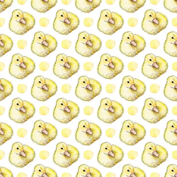 Vector illustration of Cute Duckling Seamless Pattern  - Ink and Watercolor Vector EPS10 Illustration