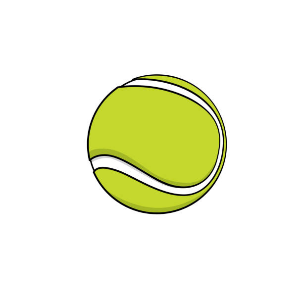 grüne tennisball-illustration in einem weißen hintergrund für die montage oder erstellt unterrichtsmaterial für mütter, die homeschool und lehrer, die bilder für unterrichtsmaterialien wie karteikarten oder kinderbücher finden. - tennisball stock-grafiken, -clipart, -cartoons und -symbole