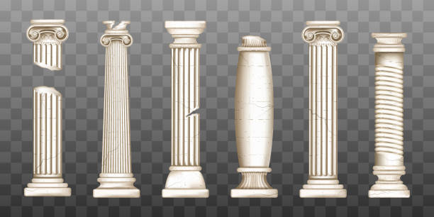 illustrazioni stock, clip art, cartoni animati e icone di tendenza di antiche colonne greche rotte, pilastri barocchi - ancient old traditional culture inside of