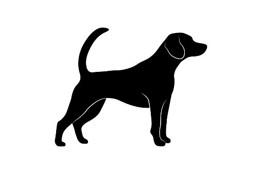Standing dog silhouette isolated on white background. Vector illustration