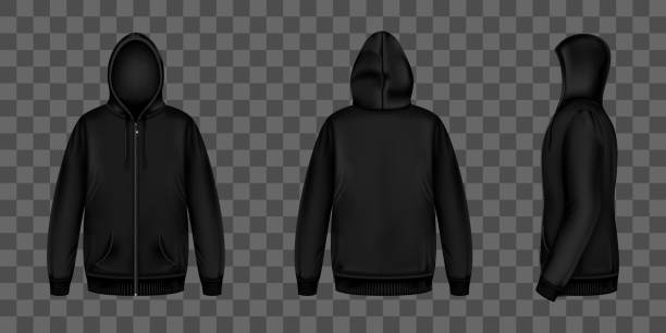 istock Black sweatshirt with zipper, hood and pockets 1225608827