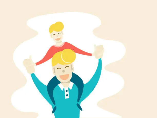 Vector illustration of Son sitting on his dad shoulders,father's day concept