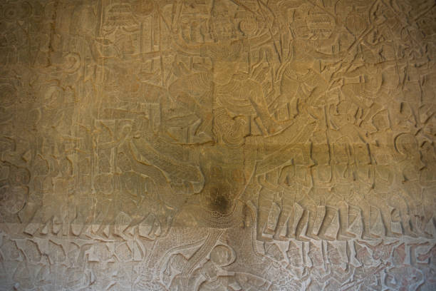 istock Ancient Khmer carving. Wall of Temple Angkor wat 1225609279