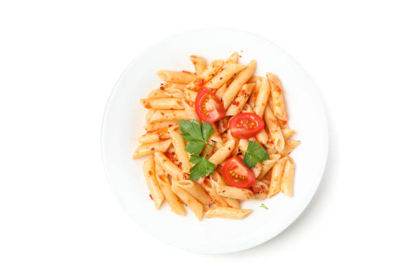 istock Plate with tasty pasta isolated on white background 1225610168