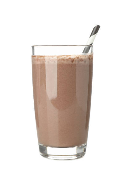 istock Glass of chocolate milkshake isolated on white background 1225610687