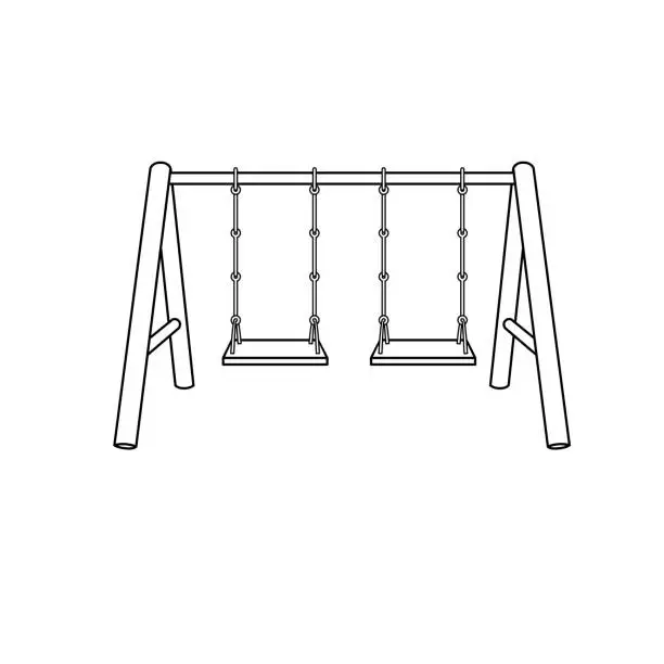 Vector illustration of Black and White of the swing illustration is seen in the park in a white background For assembly Or creates teaching material for mothers who do Homeschool And teachers who find pictures for teaching materials such as flashcards or children's books.