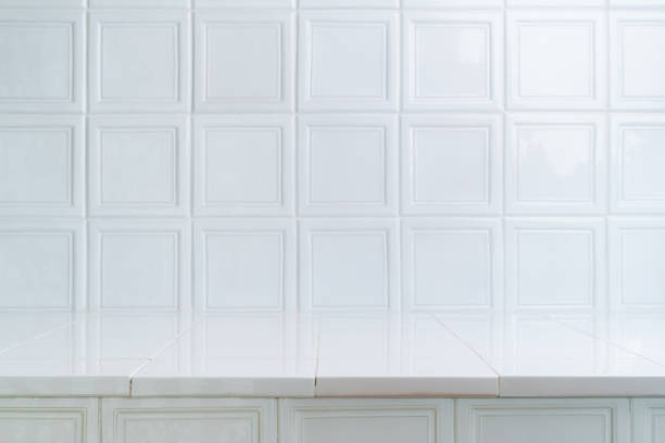 istock White ceramic oven tile background. Table like surface of vintage square bricks. Bright, modern interior design, brick pattern 1225611051