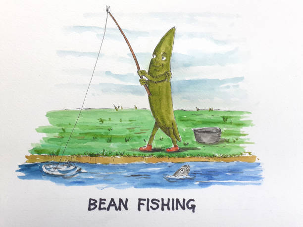 illustrazioni stock, clip art, cartoni animati e icone di tendenza di fagiolo - pesca - green bean bean green bucket