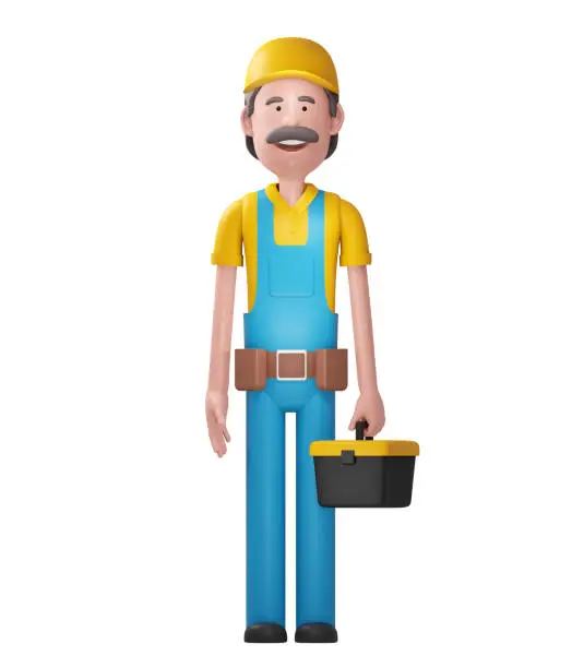 Photo of Repairman with the tool box. 3d illustration