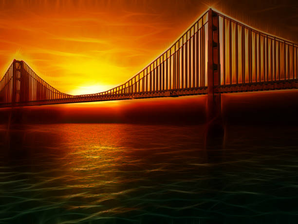 ilustración del puente golden gate - gold gate bridge san francisco county fotografías e imágenes de stock