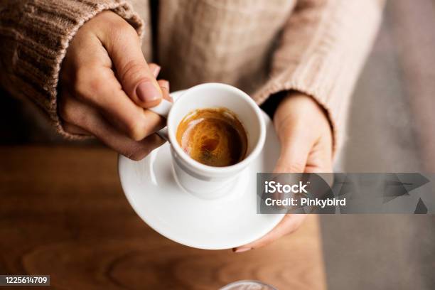Coffee Cup Ladys Hands Holding Coffee Cup Woman Holding A White Mug Espresso In White Cup Stock Photo - Download Image Now