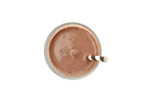 istock Glass of chocolate milkshake isolated on white background 1225614740