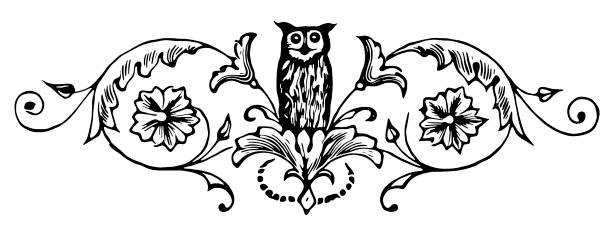 illustrations, cliparts, dessins animés et icônes de ornement de page d’époque, hibou - swirl floral pattern scroll shape pattern