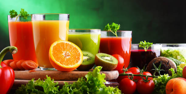 istock Glasses with fresh organic vegetable and fruit juices 1225617553