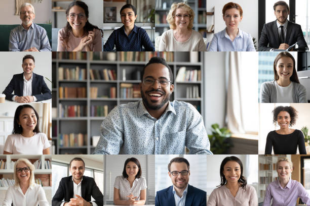 istock Webcam view people engaged in videoconference lead by african leader 1225618943