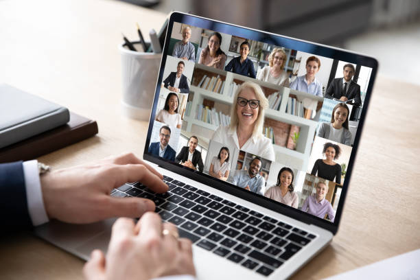 istock Diverse people engaged in group video call, computer monitor view 1225618944
