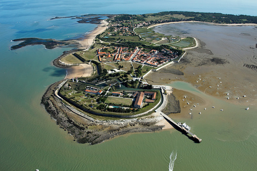 Aerial photograph of Fort de la Rade and Pointe Sainte-Catherine located south of the island of Aix, 17123, department of Charente-Maritime (17), Poitou-Charentes Region, France, Europe