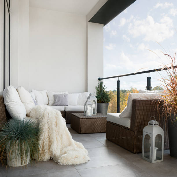 istock Balcony with wicker furniture 1225621343