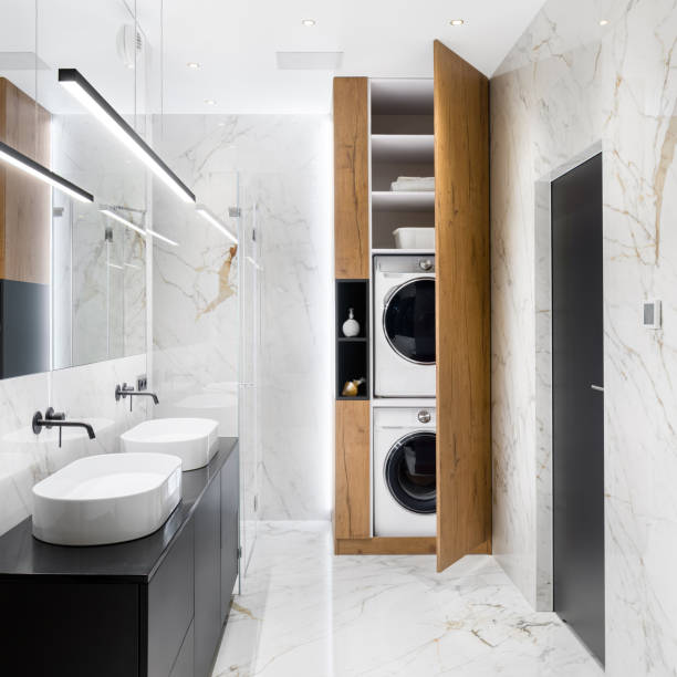 istock Elegant bathroom in marble tiles 1225621358
