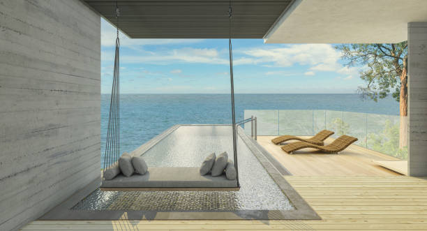 istock Beautiful house with a swimming pool, sea view 1225621682