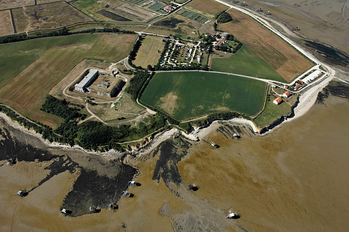 Aerial photograph of Île Madame, commune of Port-les-Barques, 17730, Charente-Maritime department (17), Poitou-Charentes Region, France, Europe