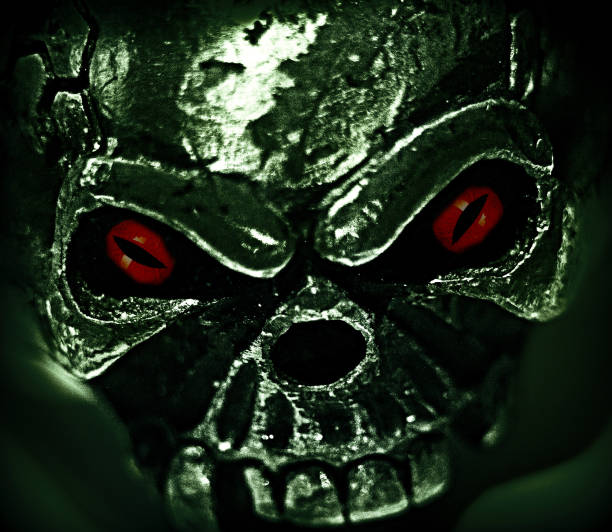 Metal Skull with Bright Red Eyes