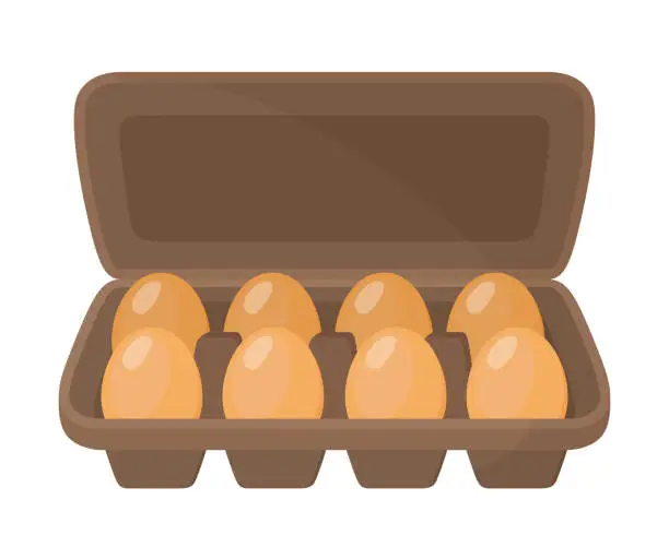 Vector illustration of Vector cardboard container for chicken eggs. Brown box, package