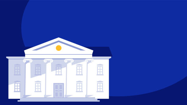 istock Bank building on blue background. Vector stock illustration with copy space 1225628499