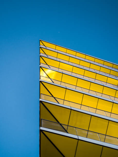 Yellow Balconies Ceilings Yellow Balconies Ceilings with blue sky architecture capital cities glass pattern stock pictures, royalty-free photos & images