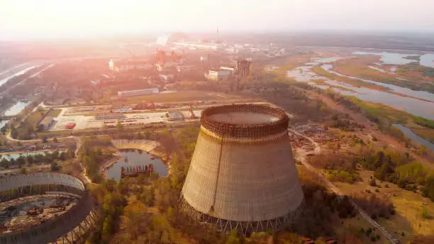 Photo of Chernobyl nuclear power plant, Ukrine. Aerial view