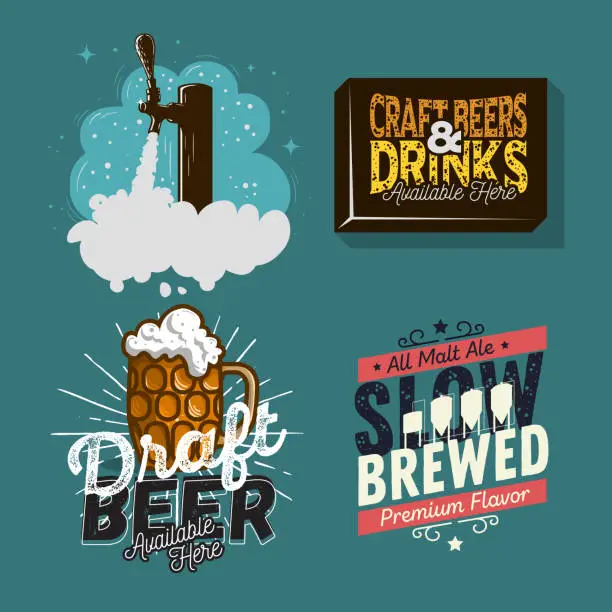 Vector illustration of Beer Brew Brewery Alcohol Related Vector Illustrations Designs.