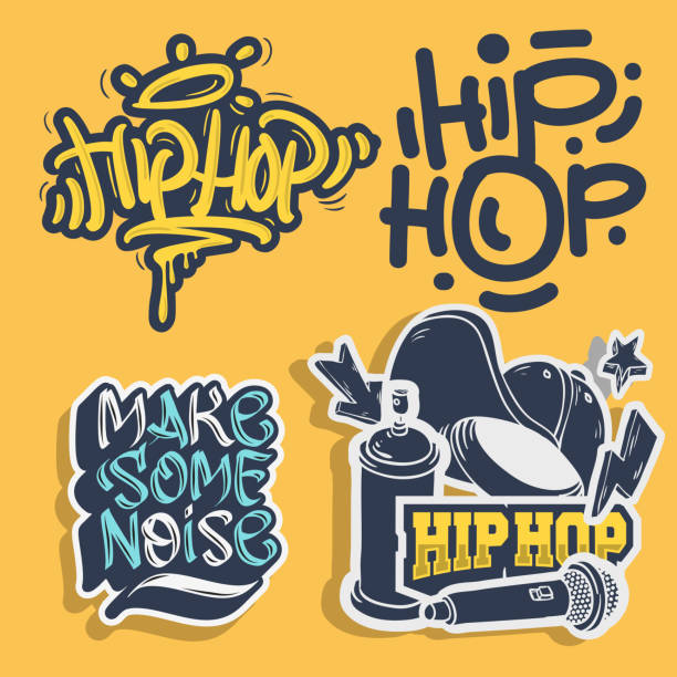 hip hop rap musik verwandte vektor illustrationen designs. - city life audio stock-grafiken, -clipart, -cartoons und -symbole