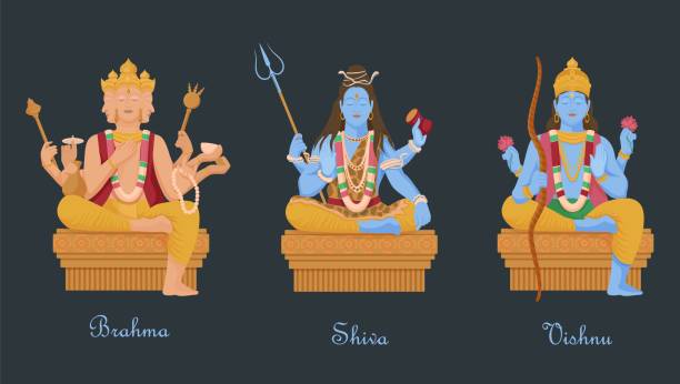 illustrations, cliparts, dessins animés et icônes de dieux de l’hindouisme vishnu, shiva, brahma. trois divinités hindoues principales créateurs de l’univers. - goddess indian culture statue god