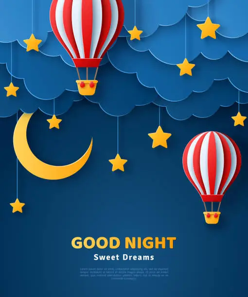 Vector illustration of Air balloons night banner