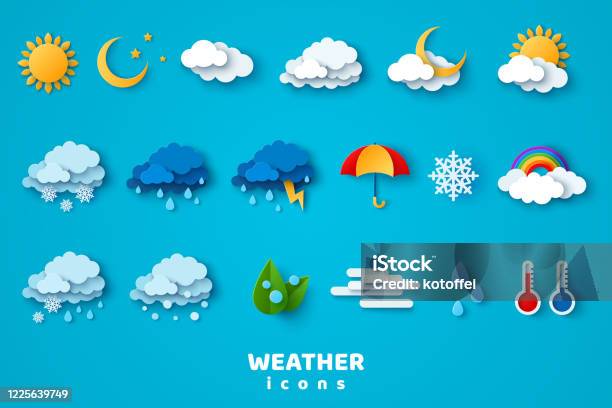 날씨 아이콘 세트 날씨에 대한 스톡 벡터 아트 및 기타 이미지 - 날씨, 아이콘, 햇빛