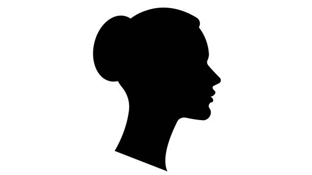 여성 얼굴의 블랙 실루엣. 벡터 일러스트레이션 - side view profile human face women stock illustrations