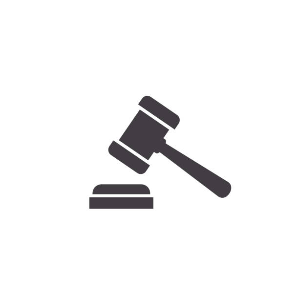 판사 망치 아이콘, 흰색 배경에 격리 벡터 간단한 그림 - legal system stock illustrations