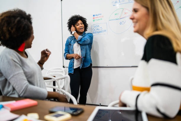 istock Manager woman leading a brainstorming meeting. 1225646503