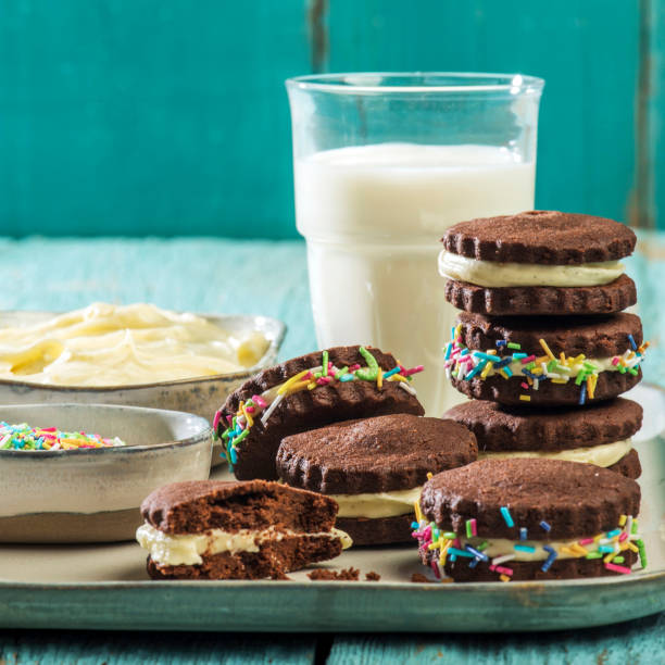 istock Soft Chocolate Butter Biscuit with White Creamy Filling 1225647505