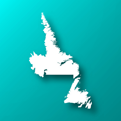 White map of Newfoundland and Labrador isolated on a trendy color, a blue green background and with a dropshadow. Vector Illustration (EPS10, well layered and grouped). Easy to edit, manipulate, resize or colorize.
