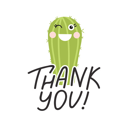 Cute Cartoon Cactus With Funny Face Print With Thank You Inspirational Text  Message Stock Illustration - Download Image Now - iStock